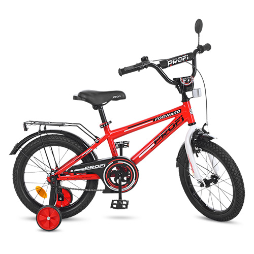 Двухколесный велосипед Profi Forward 16" Красный (T1675) с дополнительными колесами