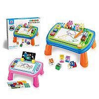 Игровой столик (009-2063)  2 цвета, магнитная доска для рисования, конструктор, в коробке