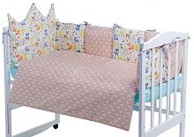 Детская постель Babyroom Classic Bortiki-01 (6 элементов) бирюза-бежевый-белый (лесные звери)