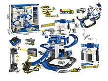 Парковка 660 S-22 (6) 53 элемента, 3 металлопластиковые машинки, вертолет, звуки, подсветка, микрофон, механический лифт, стреляющий мягкими патронами