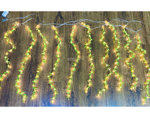 Светодиодная гирлянда штора бахрома с зелёными листиками 3*1 м,золото,8 режимов,с переходником