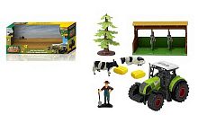 Трактор 550-3 K (12) 7 элементов, инерционный трактор, на батарейках, подсветка, 2 фигурки животных, фигурка фермера, в коробке