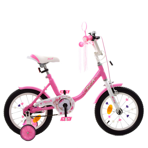 Двухколесный велосипед Profi Ballerina 14" Розовый (Y1481) с дополнительными колесиками фото 2