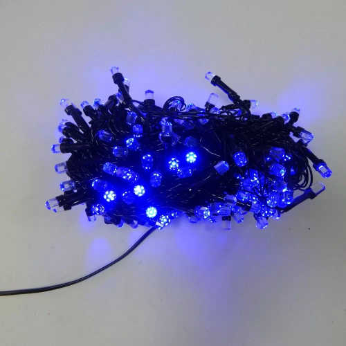Гирлянда Нить Кристалл LED 300 синий, чёрный провод (10211)
