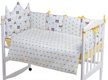 Детская постель Babyroom Classic Bortiki-01 (6 элементов) желтый-белый (лиса, енот)