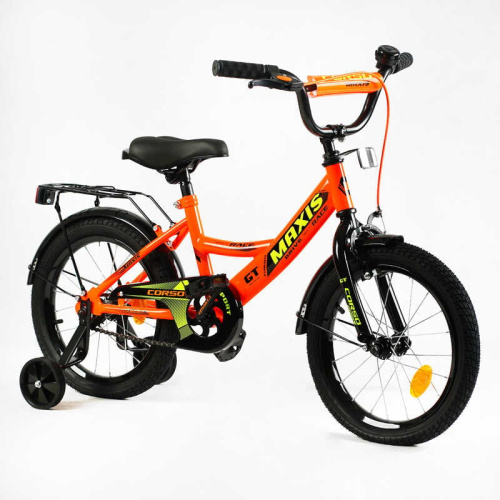 Велосипед 16" дюймов 2-х колесный "CORSO" MAXIS CL-16177 (1) ручной тормоз, колокольчик, сиденье с ручкой, дополнительные колеса, СОБРАННЫЙ НА 75%, в коробке
