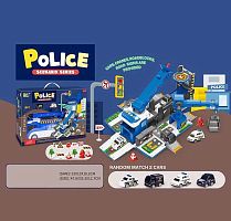 Парковка HS 8008 C (12) “Полиция”, звуки, подсветка, 2 металлопластиковые машинки, в коробке