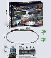 Железная дорога 602 A(10) звук, подсветка, парогенератор, автоматическое движение, на батарейках, локомотив и 4 вагона, в коробке