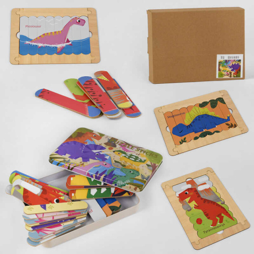 Деревянная игра “Динозавры” (C 47010) 4 упаковки пазлов